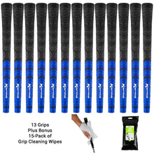 Load image into Gallery viewer, 13 Karma Black/Blue Half Cord grips plus 15 pack of Karma Grip Cleaning Wipes