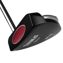 Load image into Gallery viewer, angled face and sole view of the left handed Thomas Golf AT72 Mallet Putter