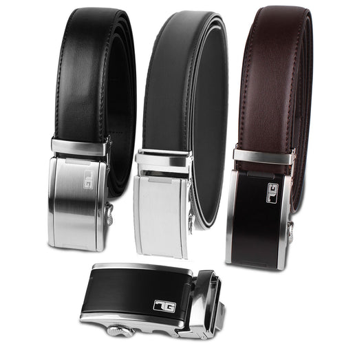 3 different colored Tour Gear Ratchet Belts with additional belt buckle